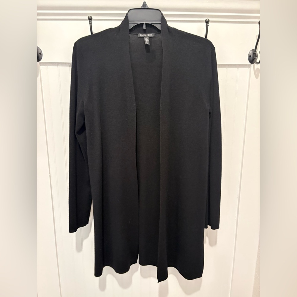 Eileen Fisher Black Open Front Cardigan Sweater XS